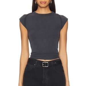 Free People x We The Free Ever Had Tee Ribbed Crewneck T-shirt Top Black New